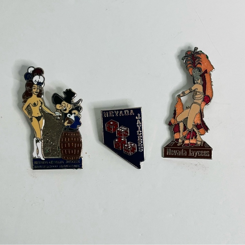 vintage‎ nevada jaycees enamel pin showgirl las vegas lot of 3
